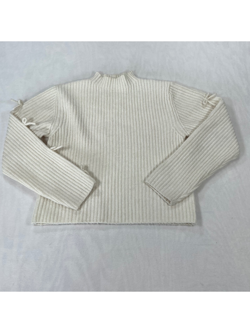 Zara‎ Girls Cream Rib Knit Sweater Mock Neck Bow Sleeve Size 13-14 164